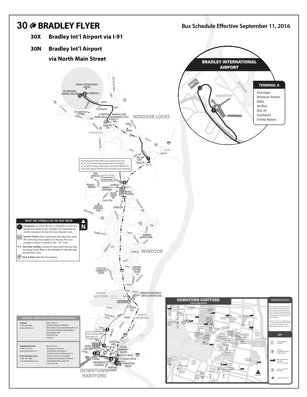 30 BRADLEY FLYER Bus Schedule Effective September 11, 2016 30X Bradley Int’L Airport Via I-91