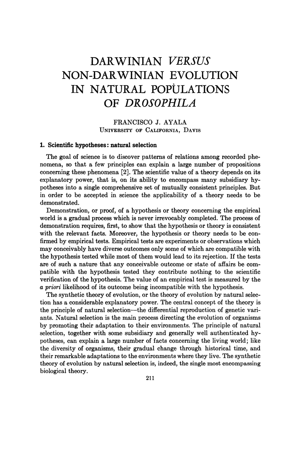 Non-Darwinian Evolution in Natural Populations of Drosophila