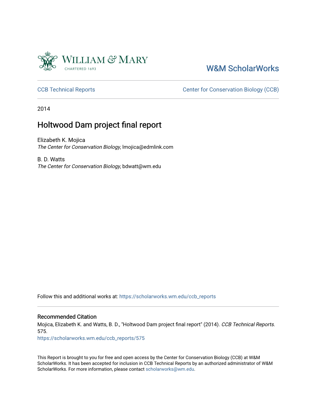 Holtwood Dam Project Final Report