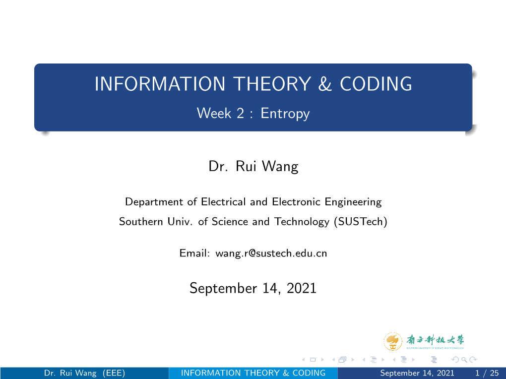 Information Theory & Coding