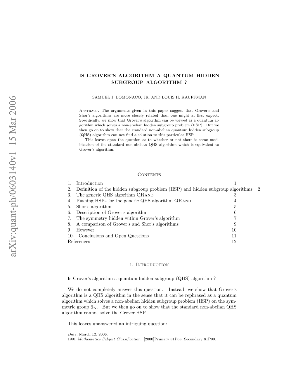 Arxiv:Quant-Ph/0603140V1 15 Mar 2006