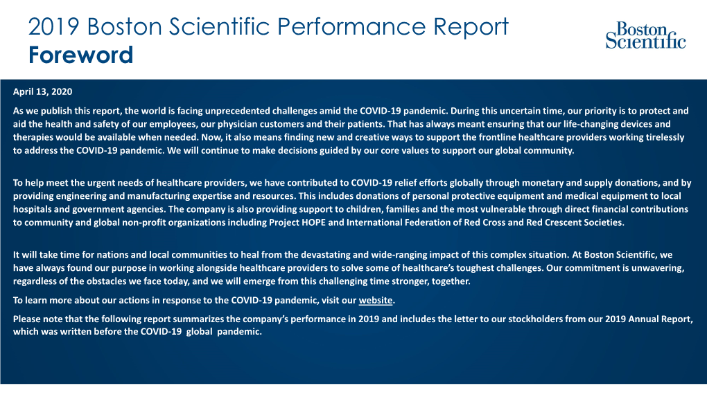2019 Boston Scientific Performance Report Foreword