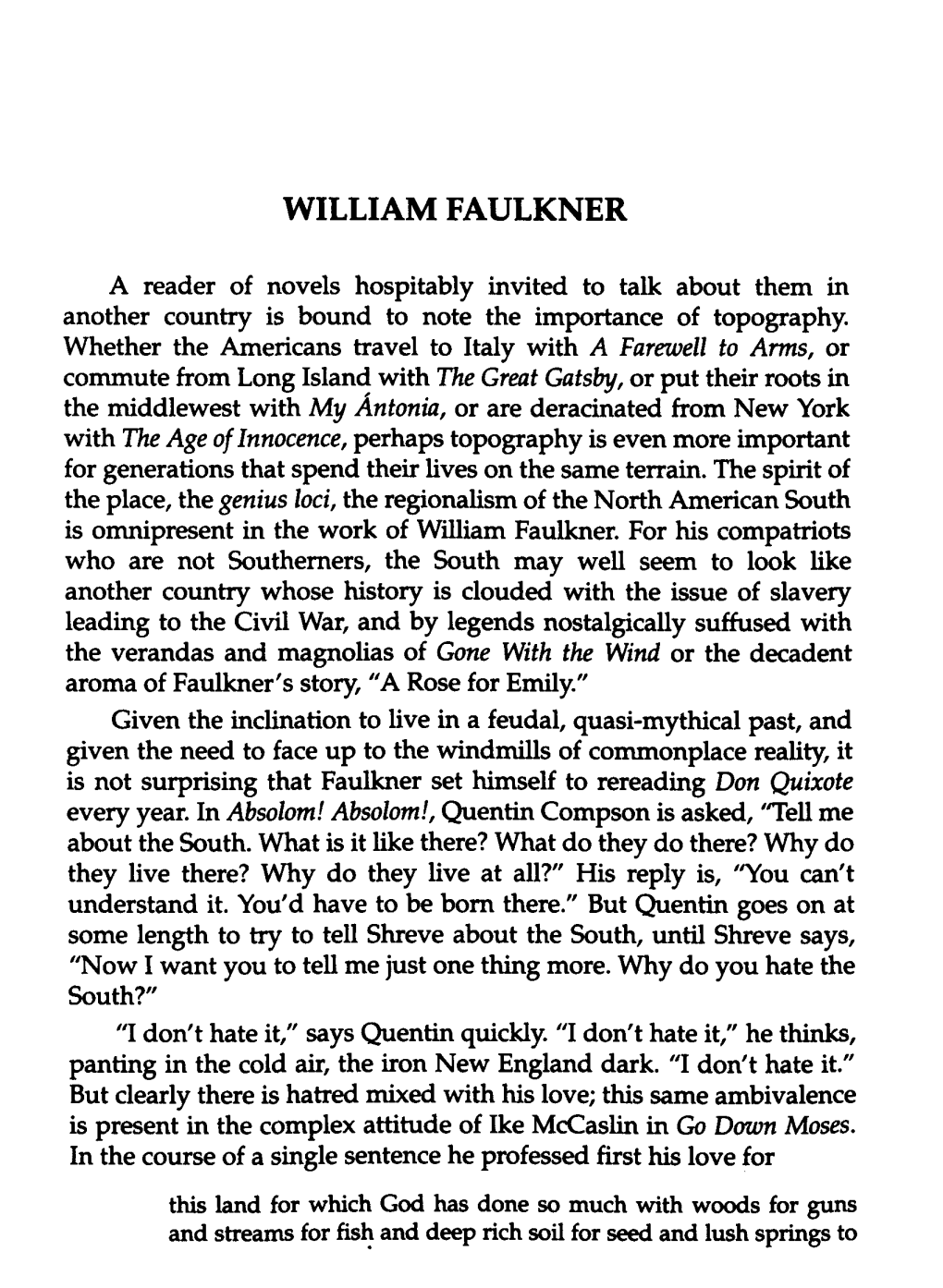 William Faulkner. the Sound and the Fury