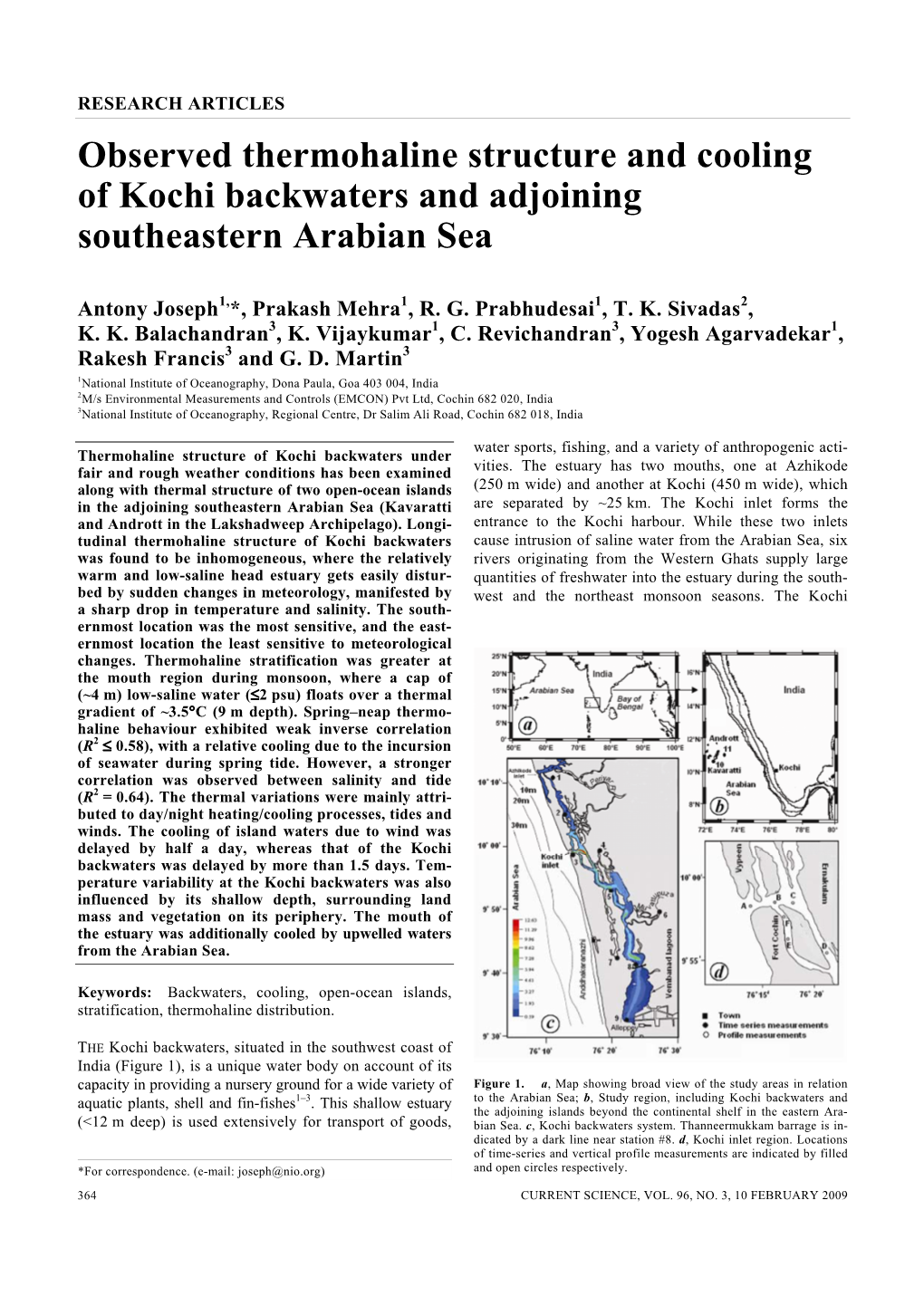 Observed Thermohaline Structure and Cooling of Kochi Backwaters and Adjoining Southeastern Arabian Sea
