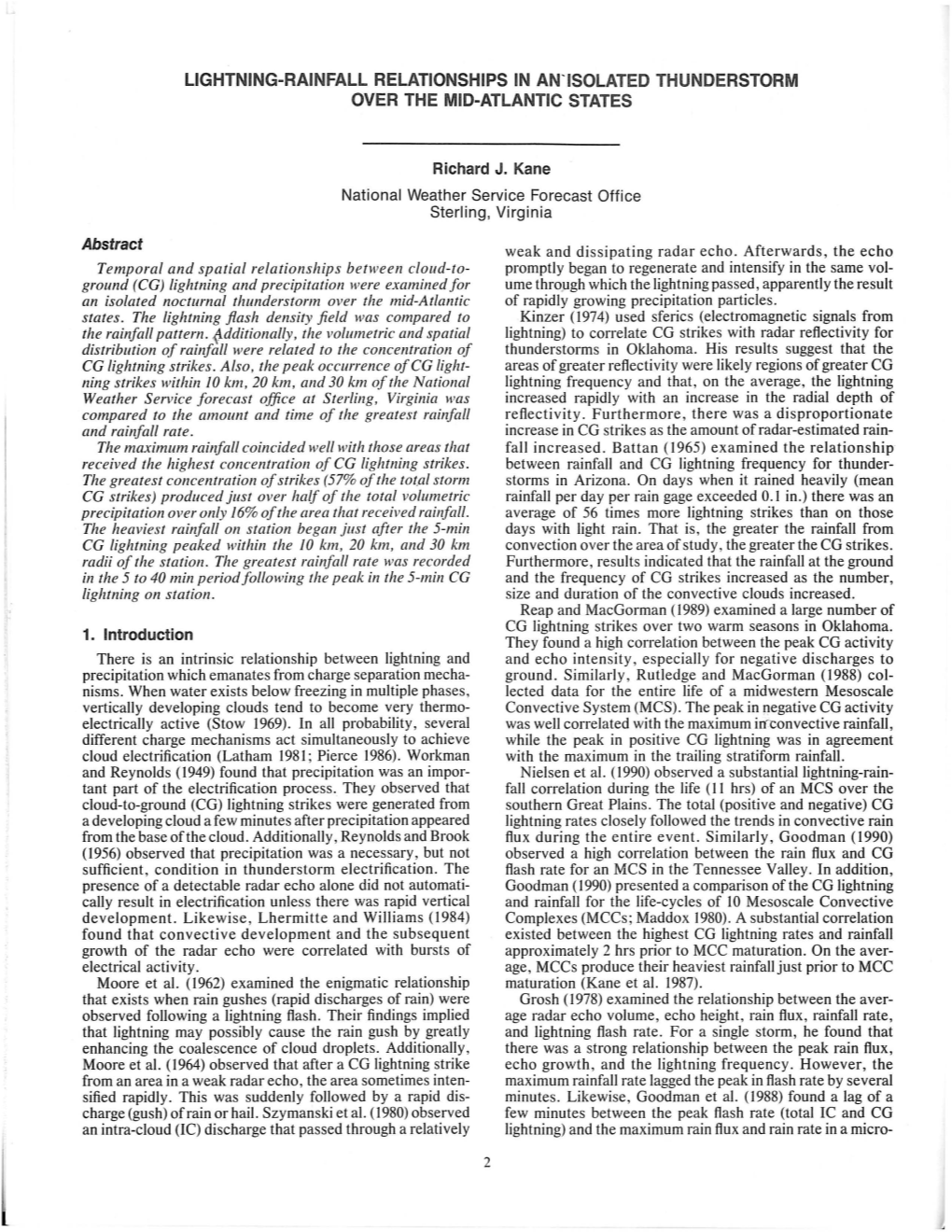 Lightning-Rainfall Relationships in An'isolated Thunderstorm Over the Mid-Atlantic States