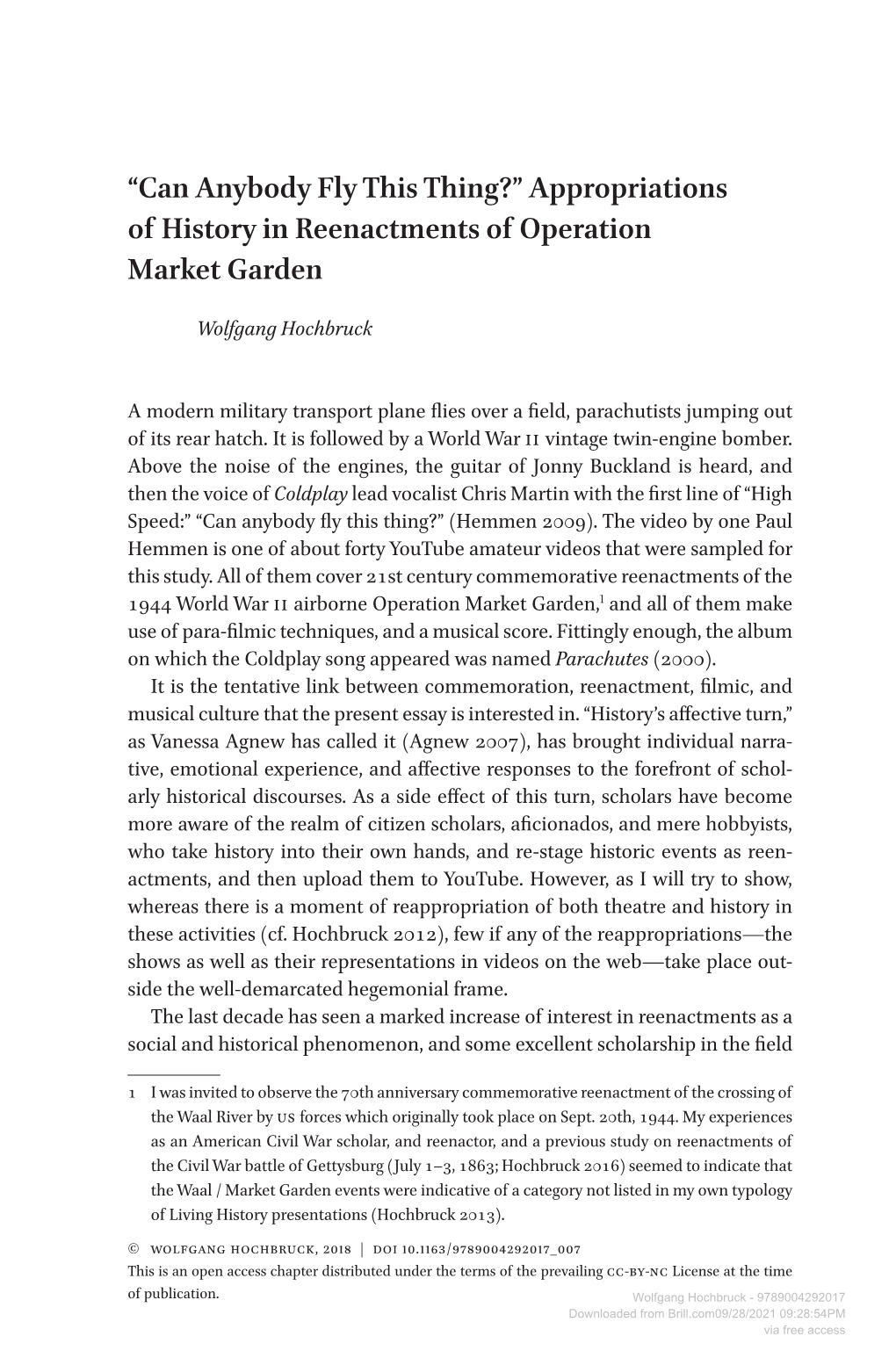 Appropriations of History in Reenactments of Operation Market Garden