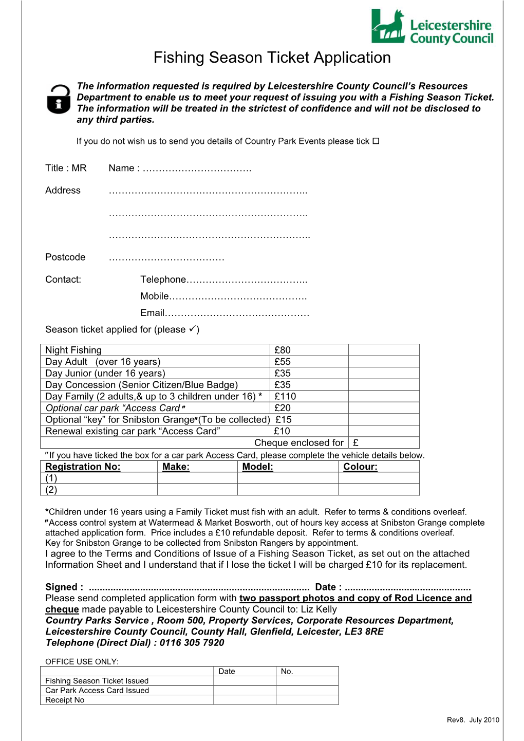 Fishing Season Ticket Application