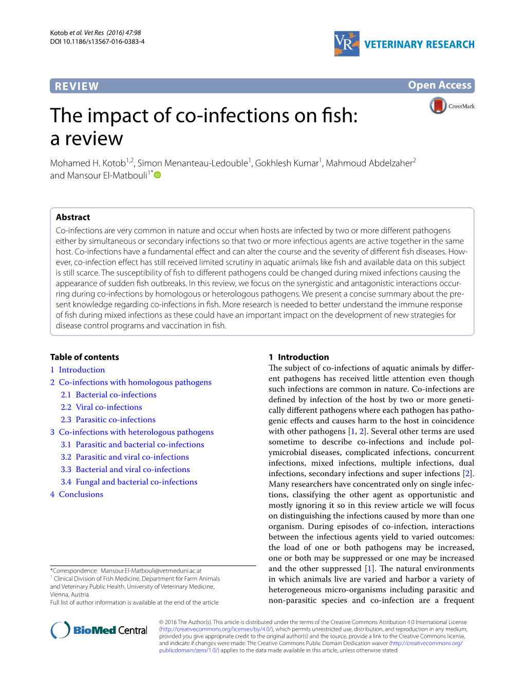 The Impact of Co-Infections on Fish: a Review