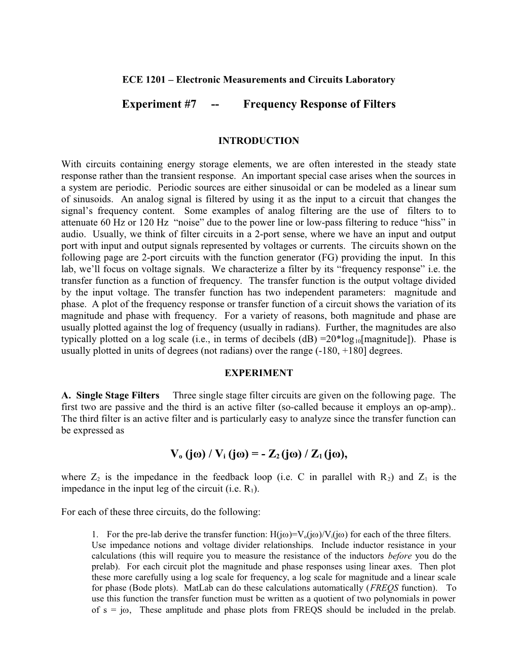 ECE 1201 Electronic Measurements and Circuits Laboratory