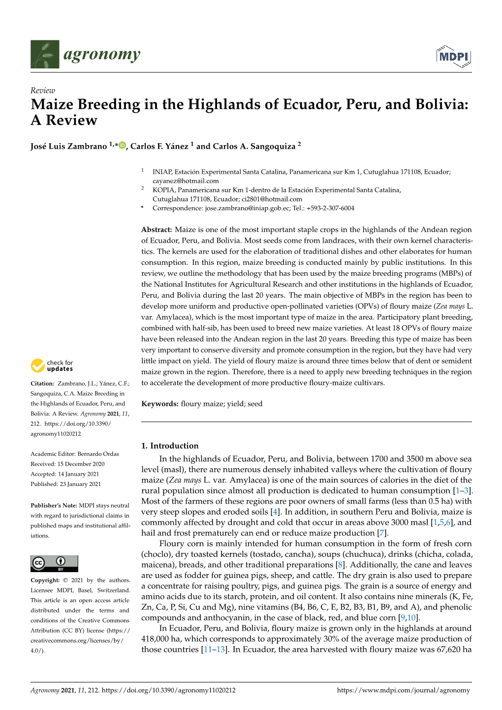 Maize Breeding in the Highlands of Ecuador, Peru, and Bolivia: a Review