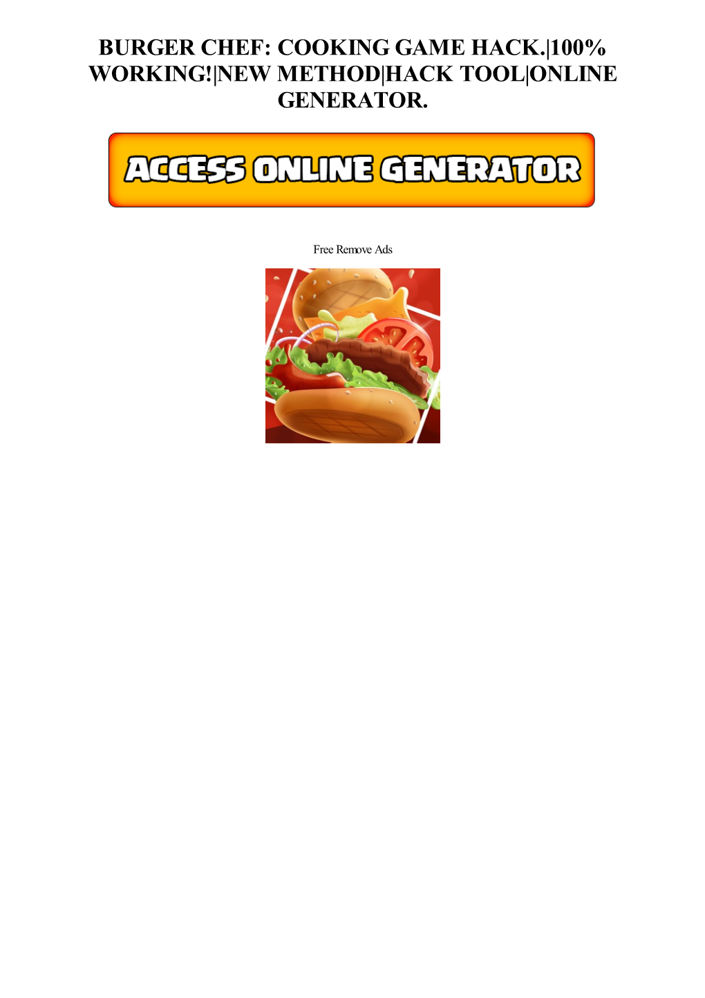 |%100 WORKING| Burger Chef: Cooking Game Hack and Mod APK