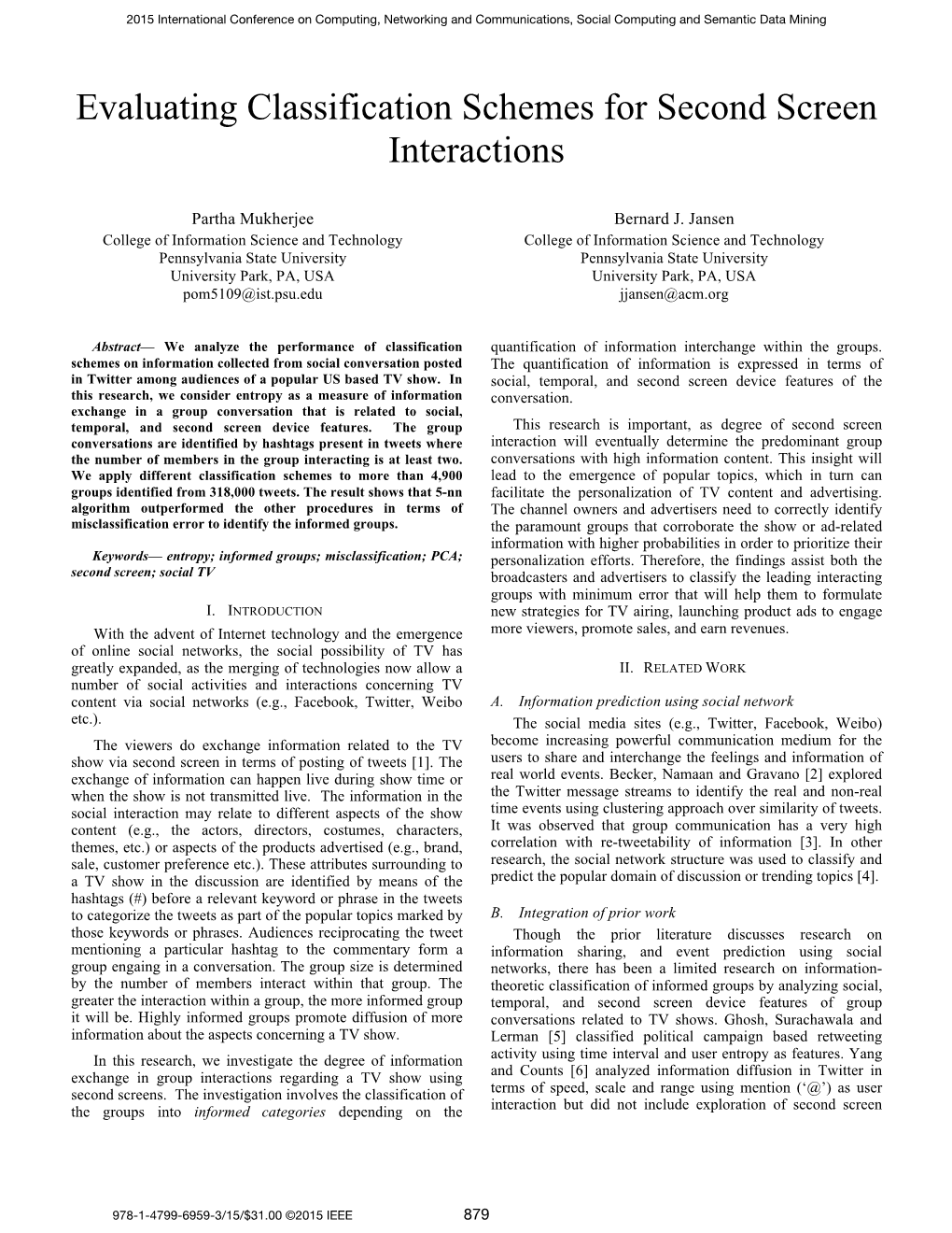 Evaluating Classification Schemes for Second Screen Interactions