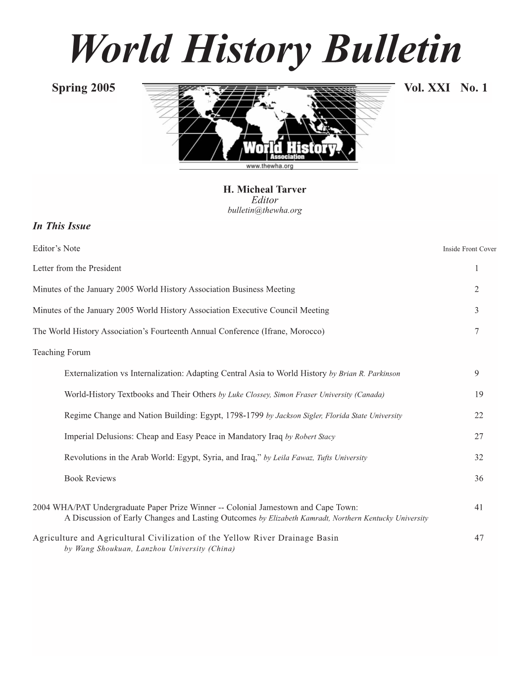 World History Bulletin Spring 2005 Vol