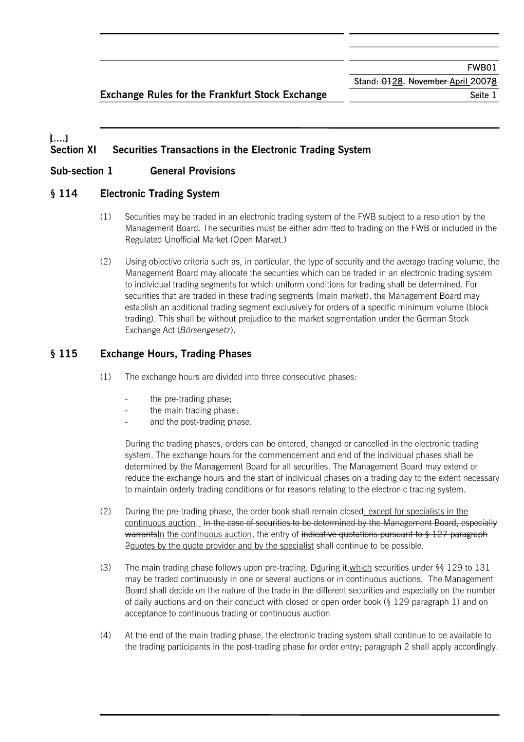 Exchange Rules for the Frankfurt Stock Exchange Section XI