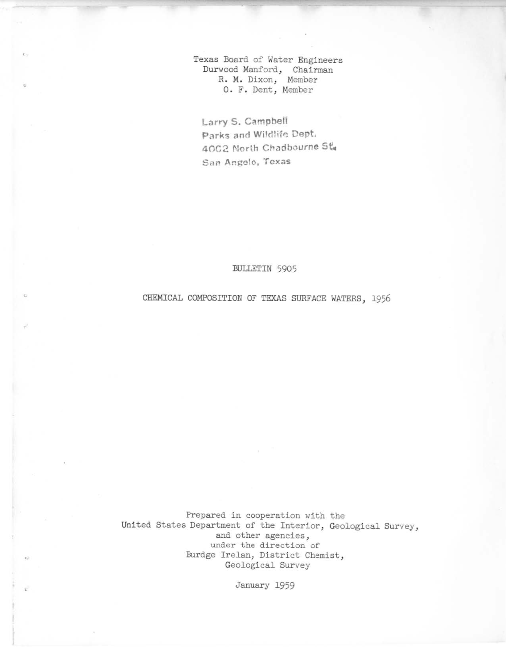 Chemical Composition of Texas Surface Waters, 1956