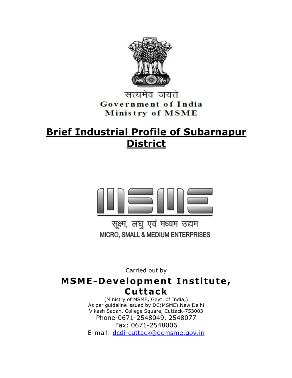 Brief Industrial Profile of Subarnapur District