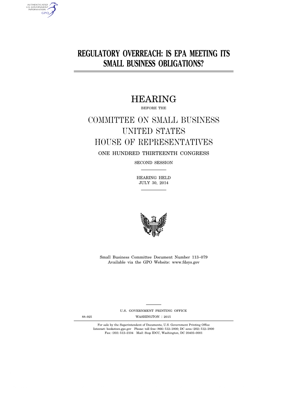 Regulatory Overreach: Is Epa Meeting Its Small Business Obligations?