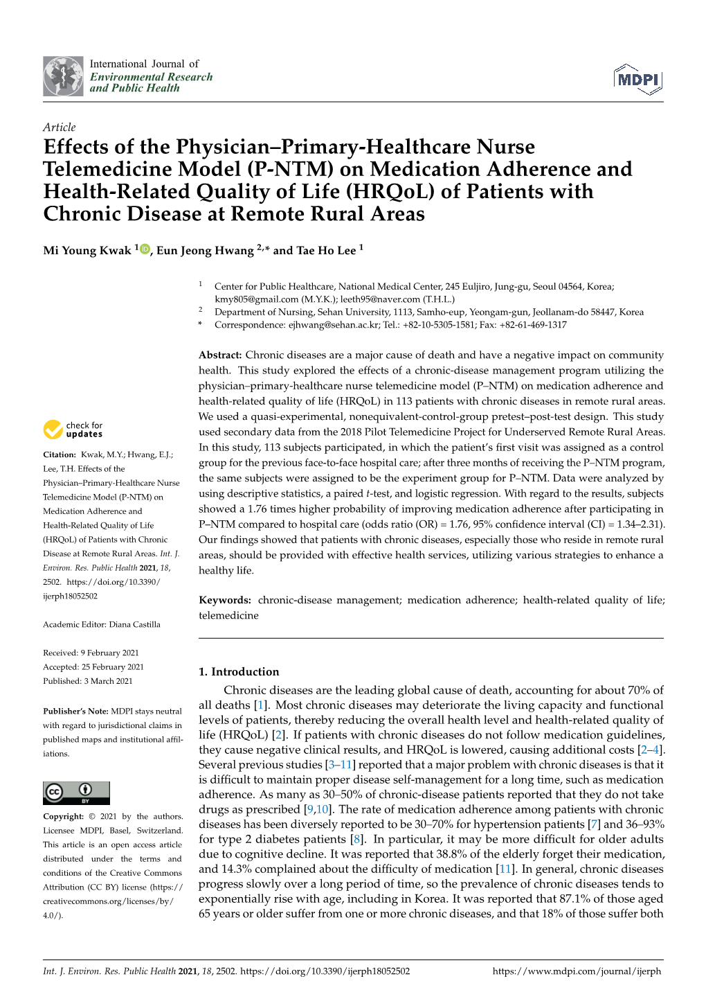 On Medication Adherence and Health-Related Quality of Life (Hrqol) of Patients with Chronic Disease at Remote Rural Areas