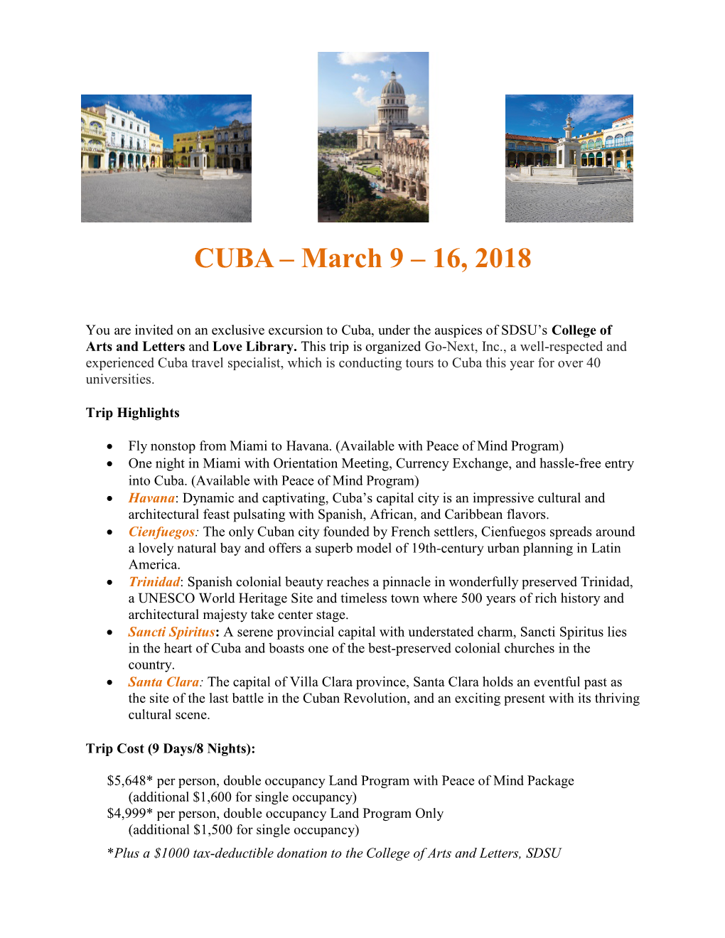 CUBA – March 9 – 16, 2018