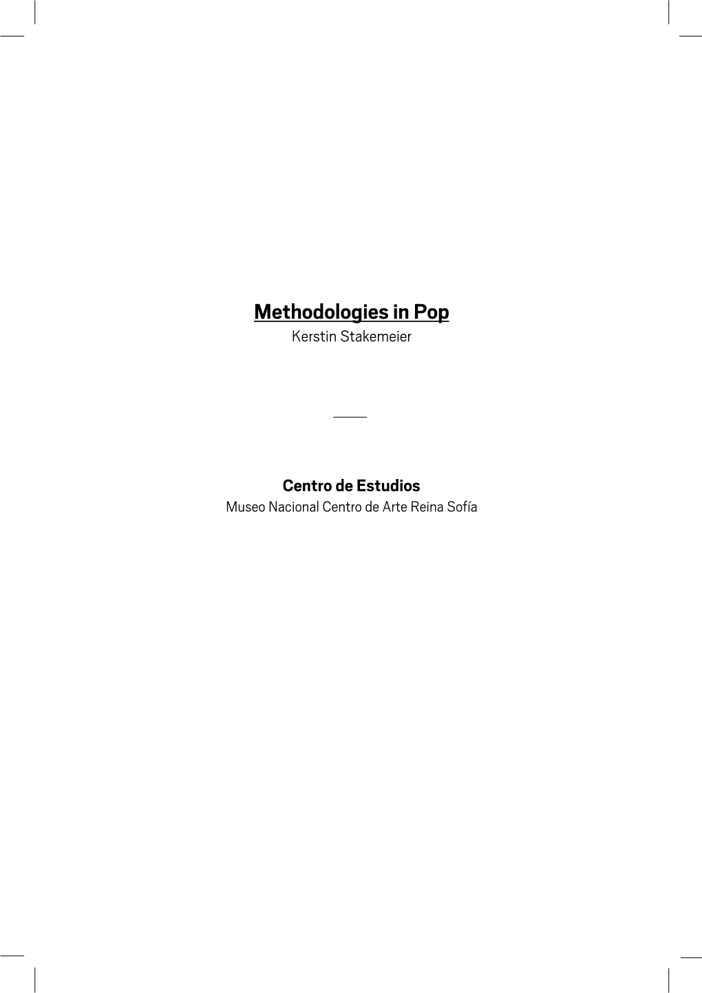 Methodologies in Pop Kerstin Stakemeier