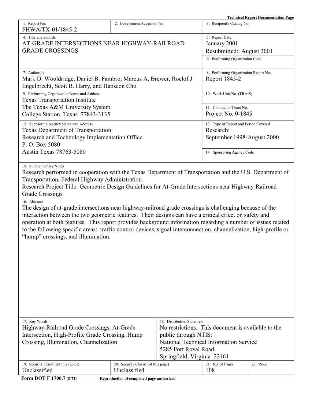 At-Grade Intersections Near Highway-Railroad Grade Crossings