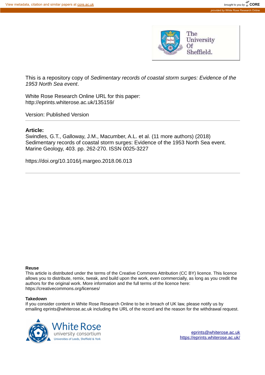 Sedimentary Records of Coastal Storm Surges: Evidence of the 1953 North Sea Event