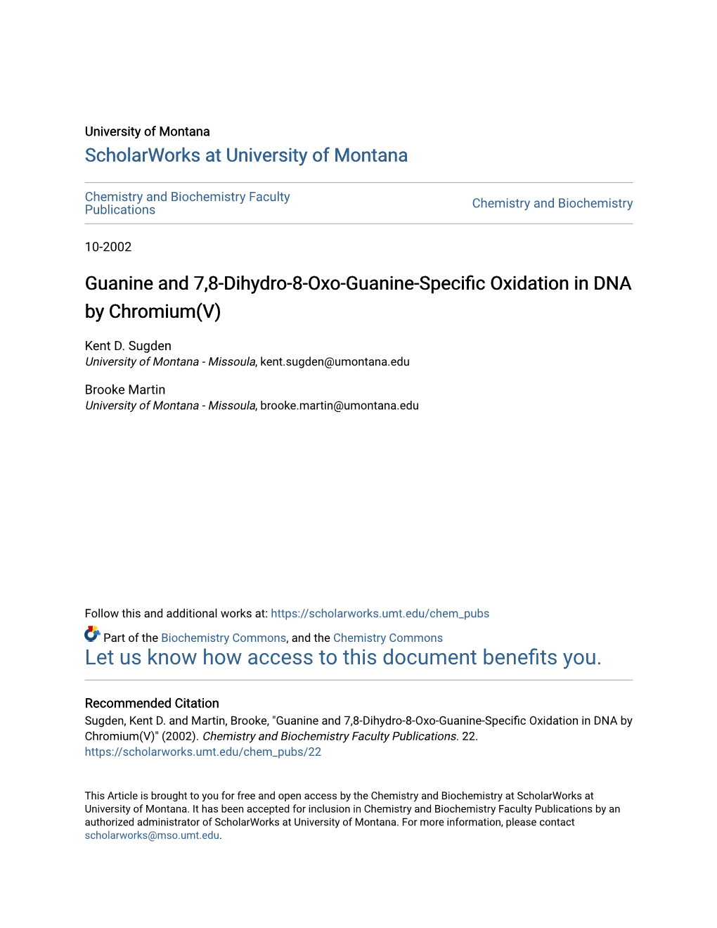 Guanine and 7,8-Dihydro-8-Oxo-Guanine-Specific Oxidation in DNA by Chromium(V)