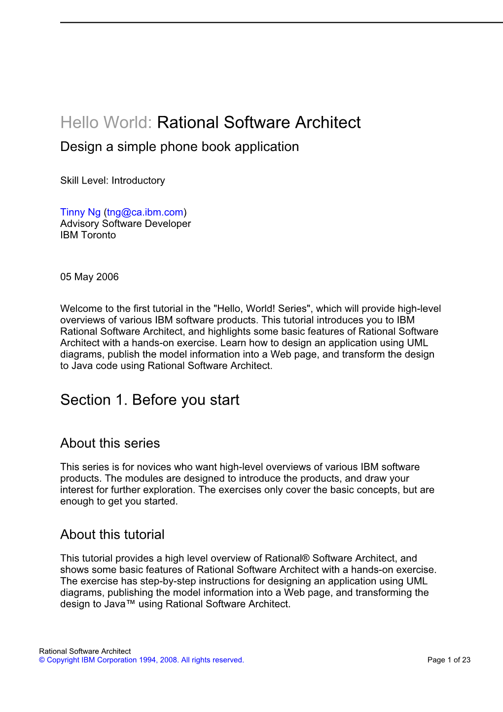 Hello World: Rational Software Architect Design a Simple Phone Book Application