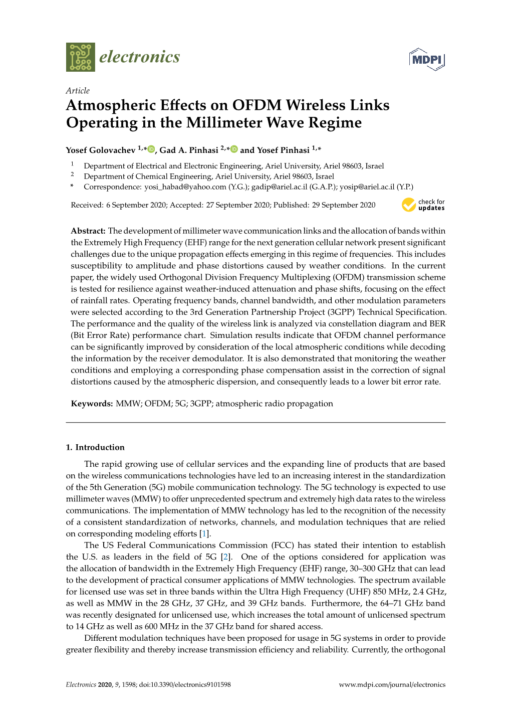 Atmospheric Effects on OFDM Wireless Links Operating In