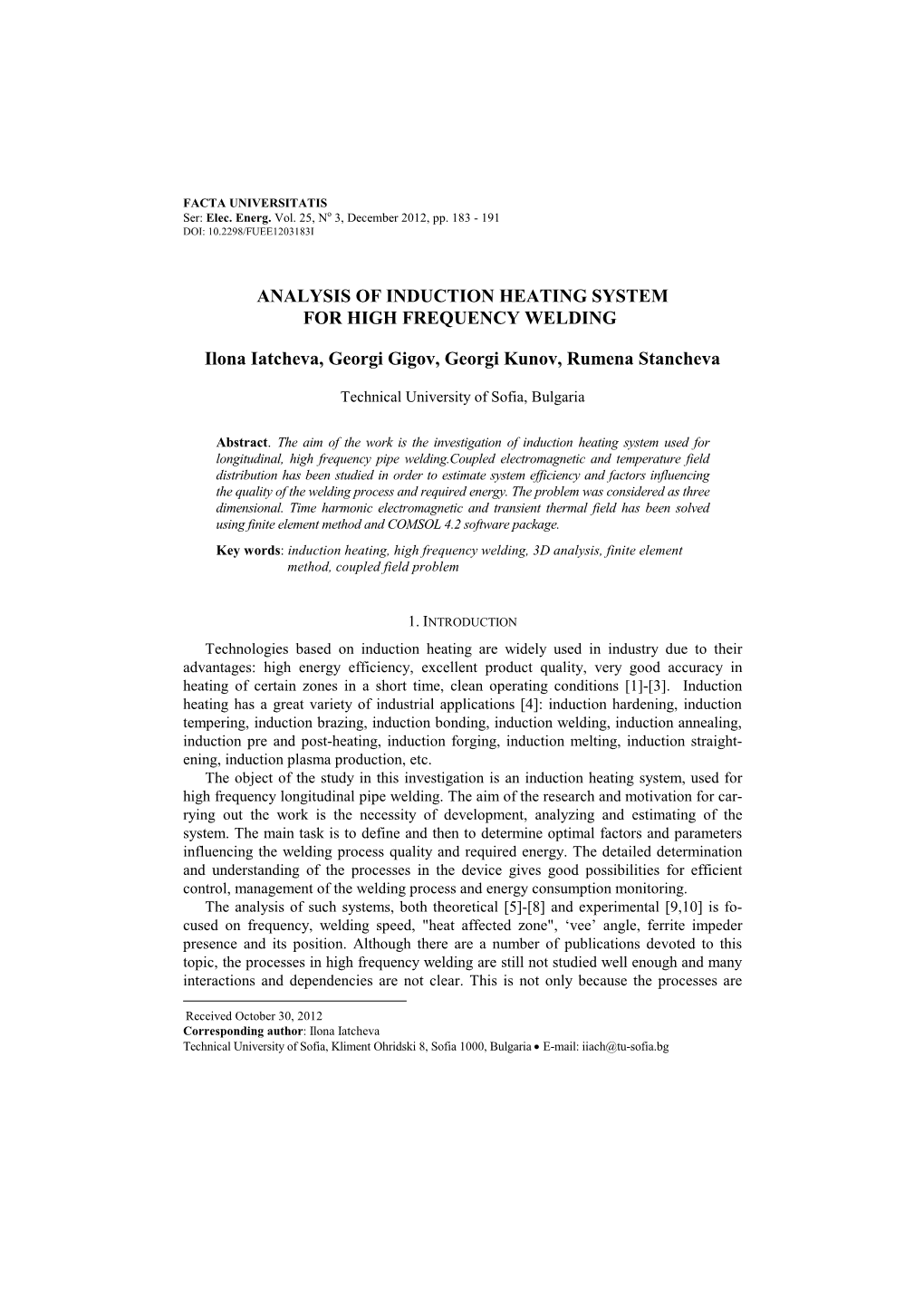 Analysis of Induction Heating System for High Frequency Welding 