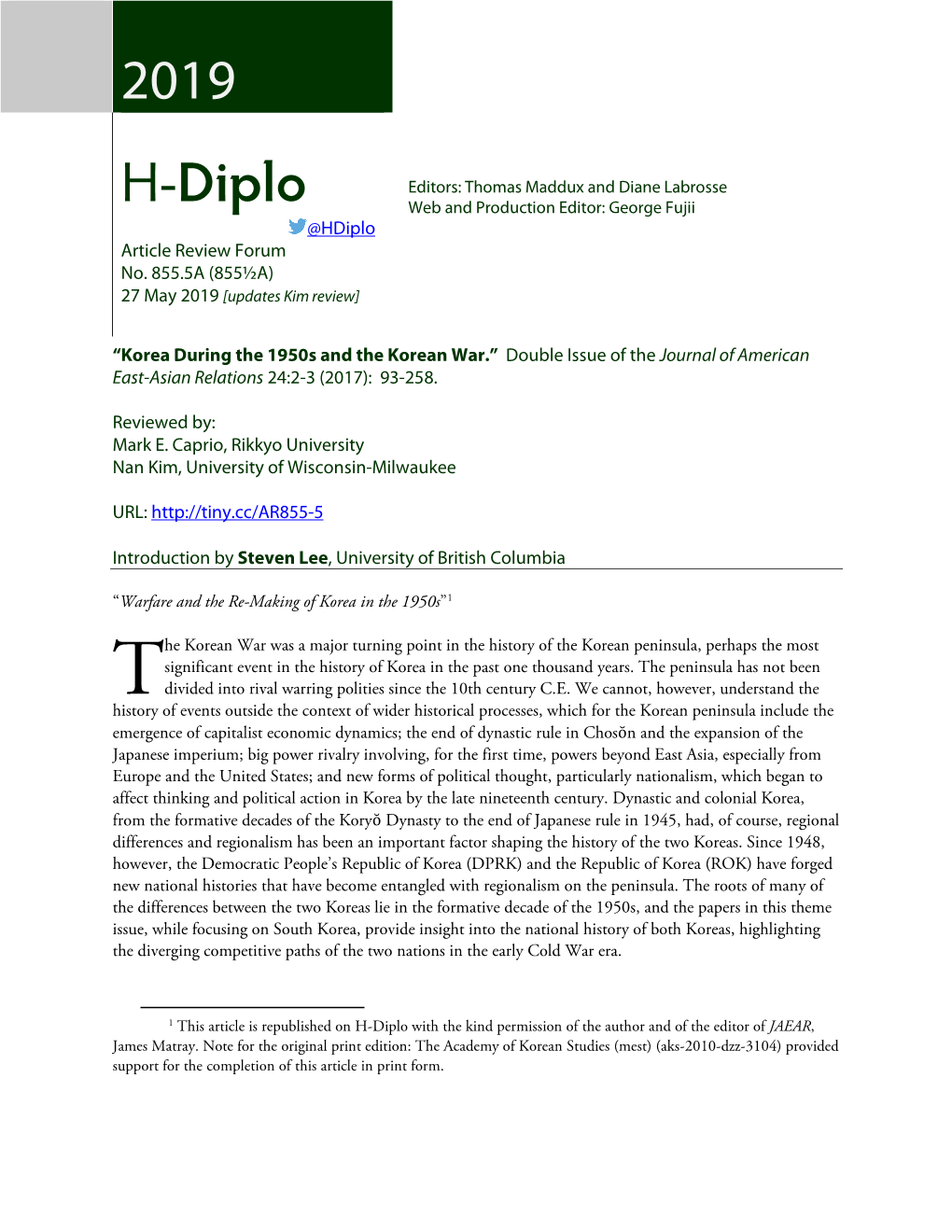 H-Diplo Article Review 20 19