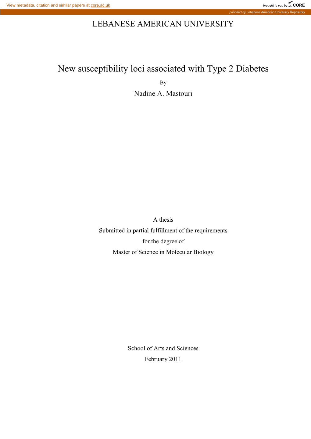 New Susceptibility Loci Associated with Type 2 Diabetes