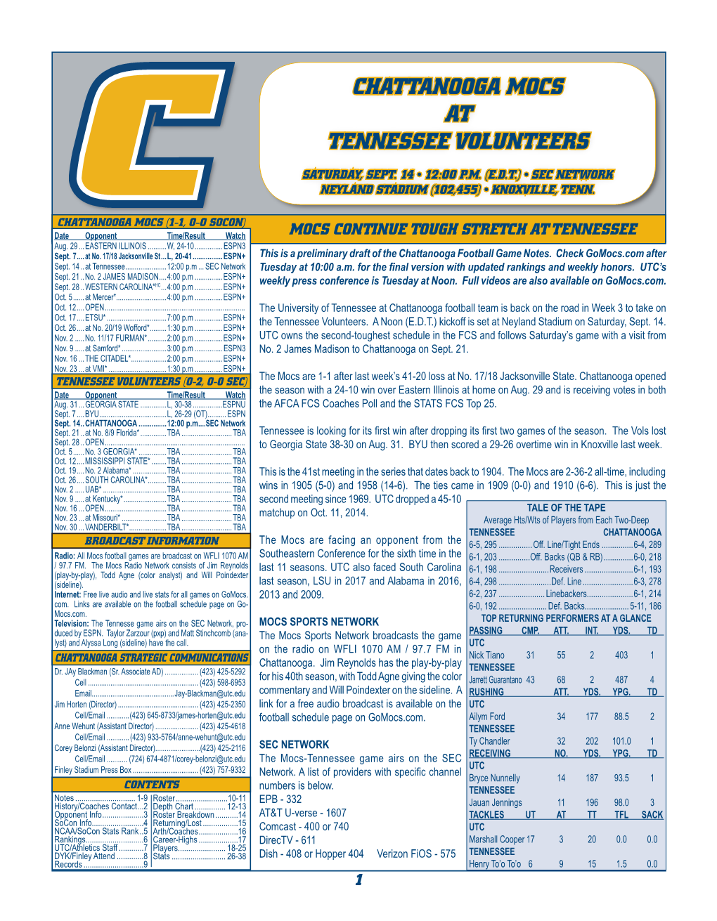 Chattanooga Mocs at Tennessee Volunteers