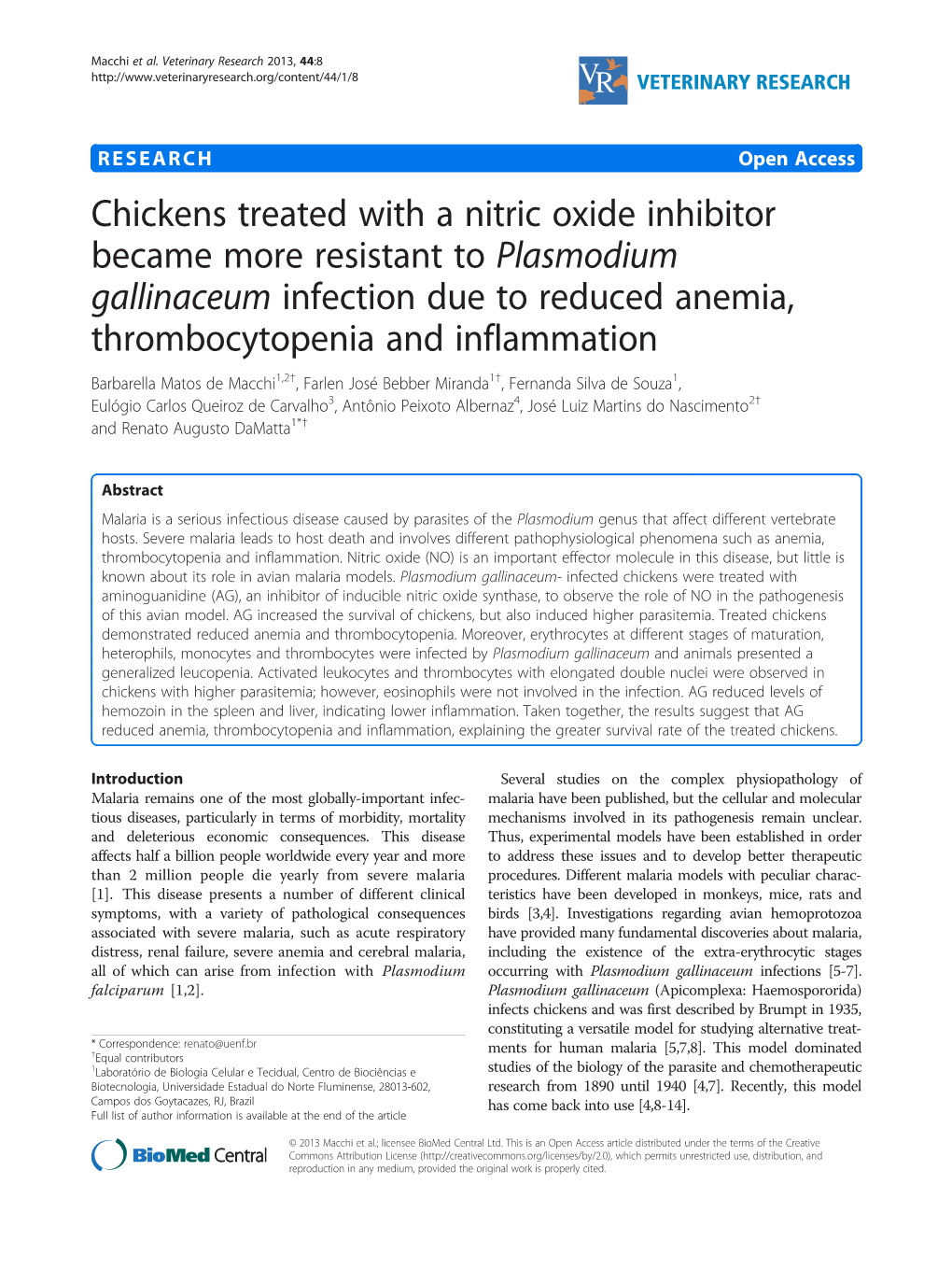 Chickens Treated with a Nitric Oxide Inhibitor