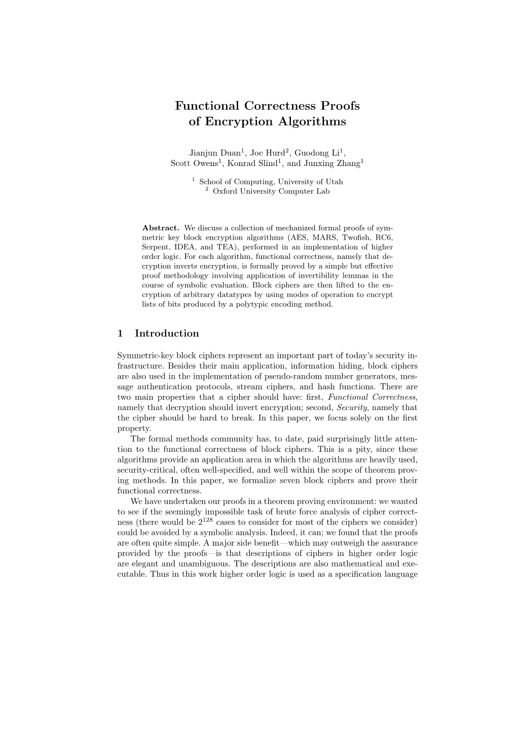 Functional Correctness Proofs of Encryption Algorithms