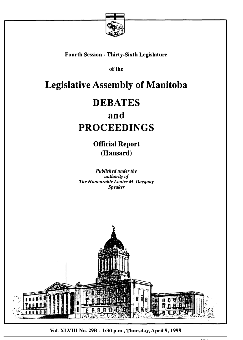 Legislative Assembly of Manitoba DEBATES and PROCEEDINGS