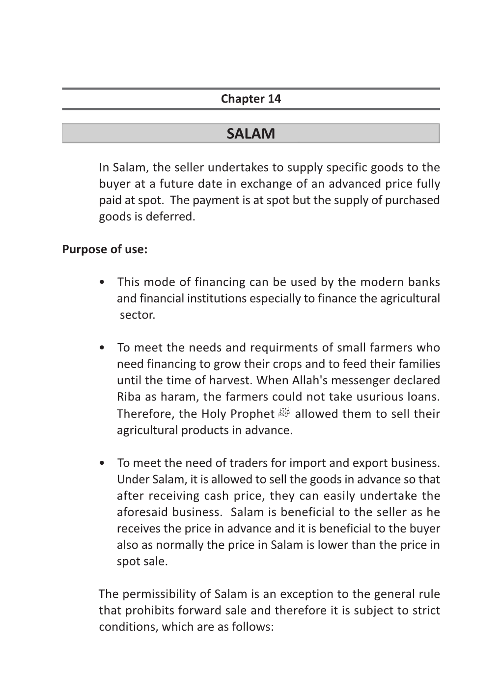 Chapter 14 in Salam, the Seller Undertakes to Supply Specific Goods