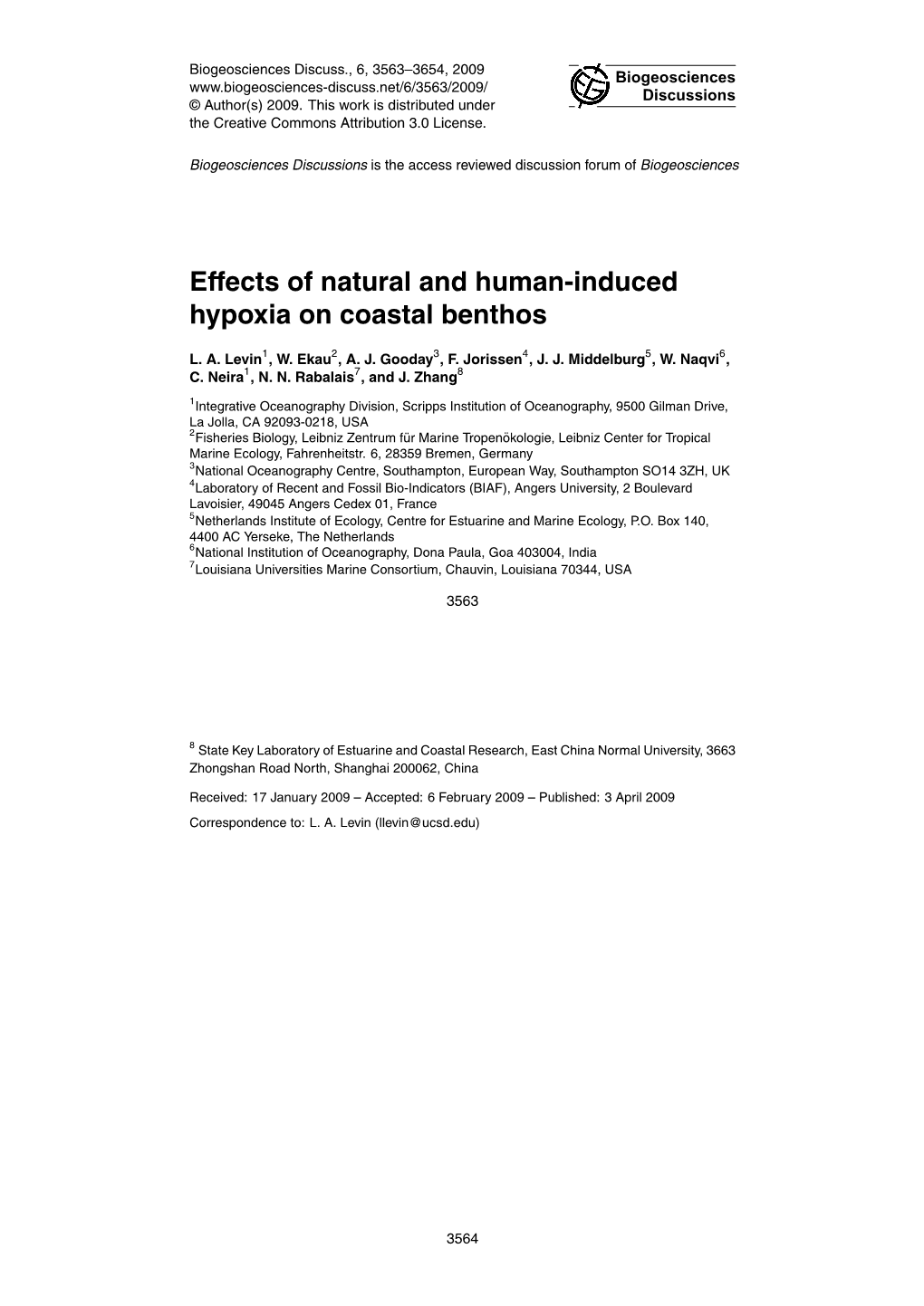 Effects of Natural and Human-Induced Hypoxia on Coastal Benthos