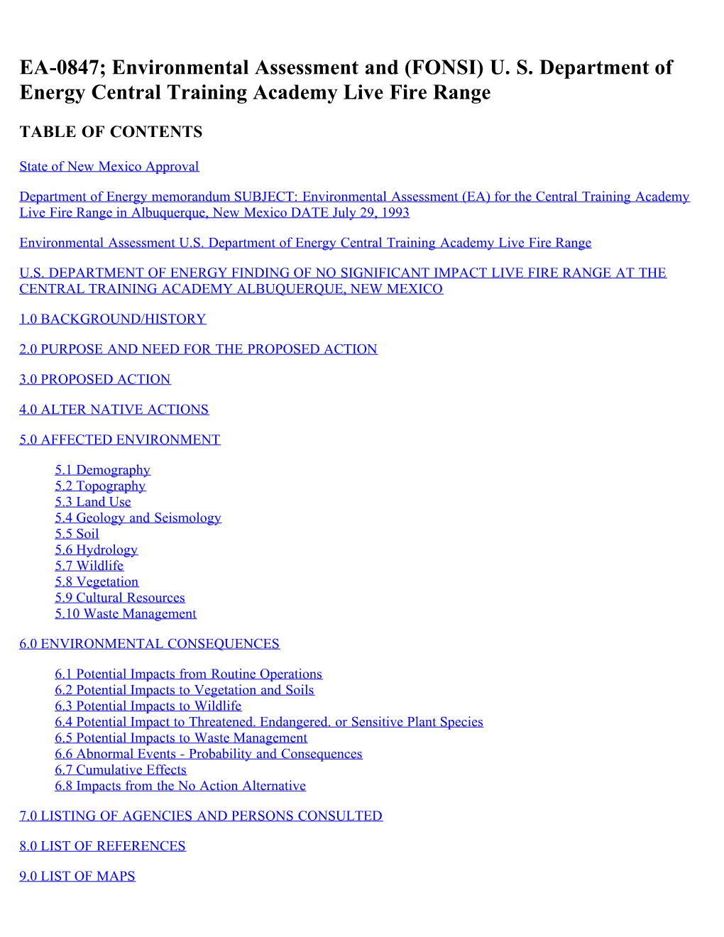 EA-0847; Environmental Assessment and (FONSI) U