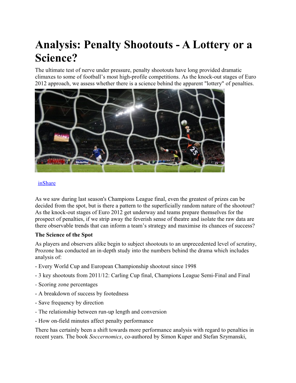 Analysis: Penalty Shootouts - a Lottery Or a Science?