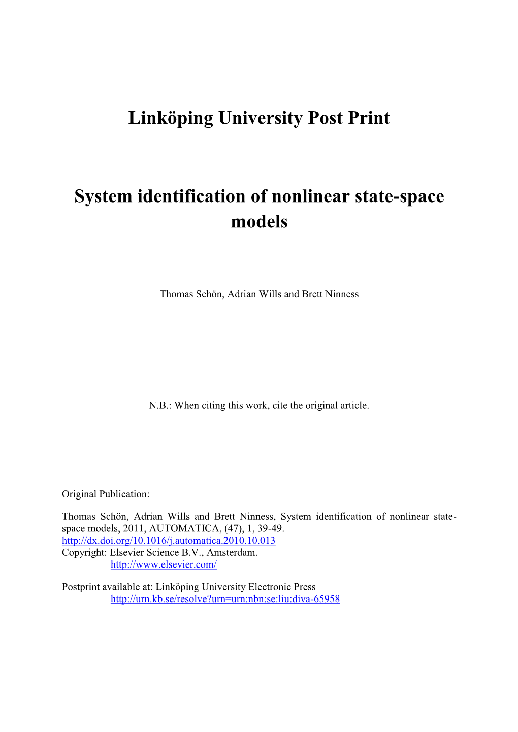 System Identification of Nonlinear State-Space Models