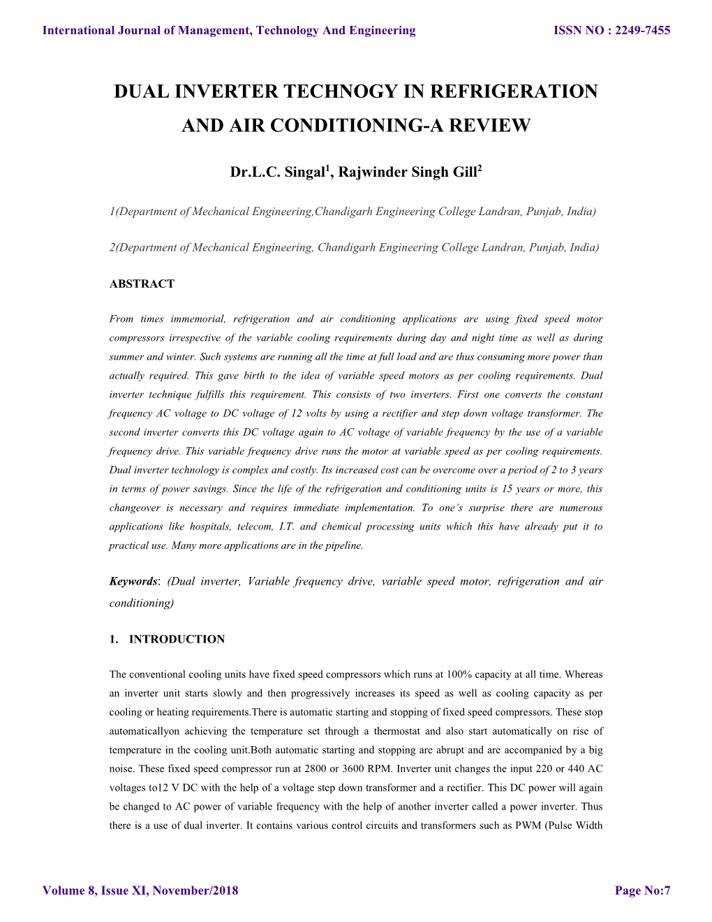 Dual Inverter Technogy in Refrigeration and Air Conditioning-A Review