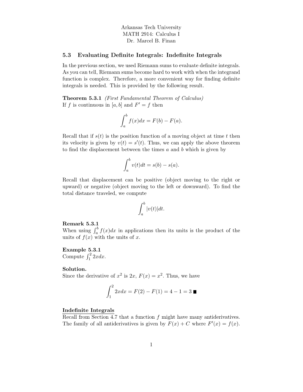 Indefinite Integrals