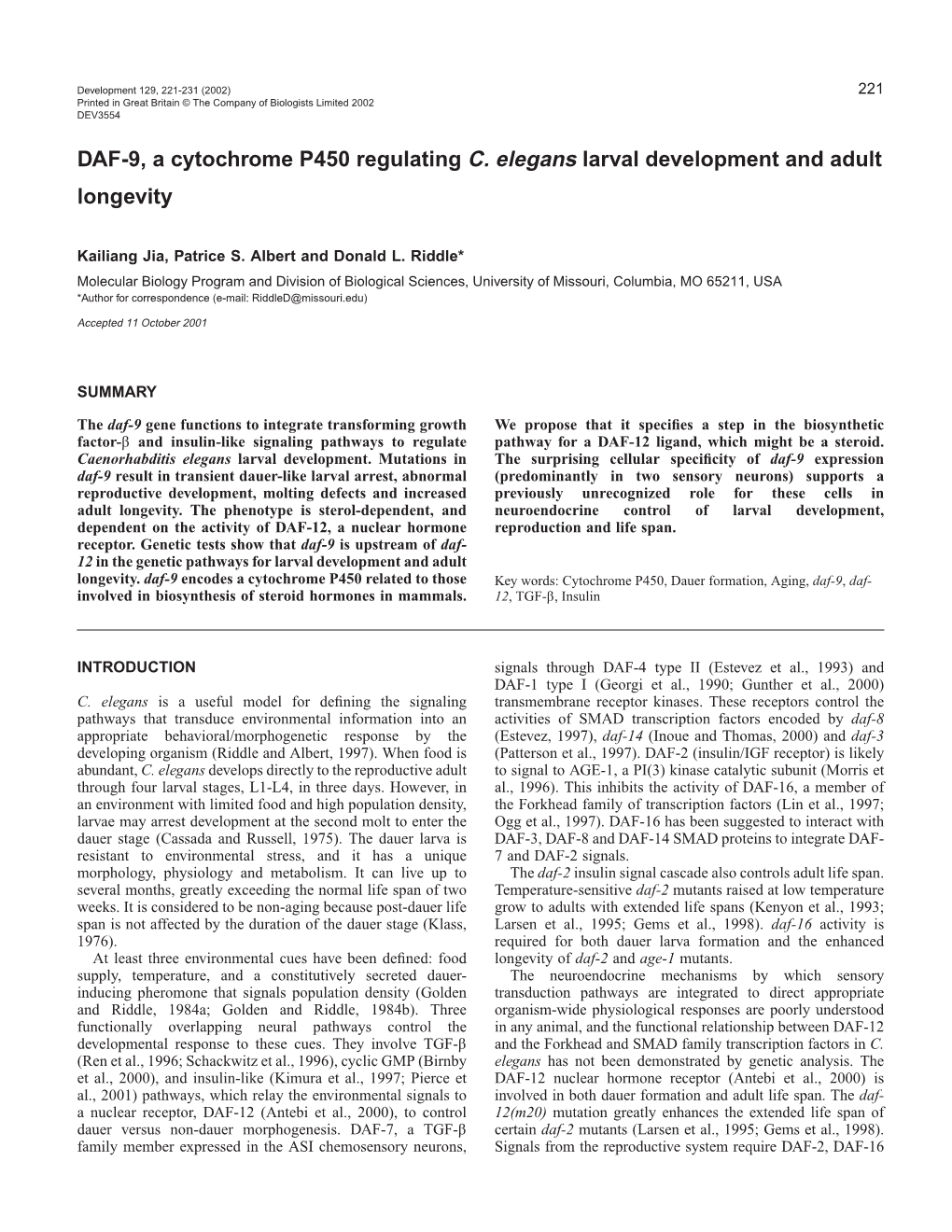 DAF-9 Cytochrome P450 223 RESULTS