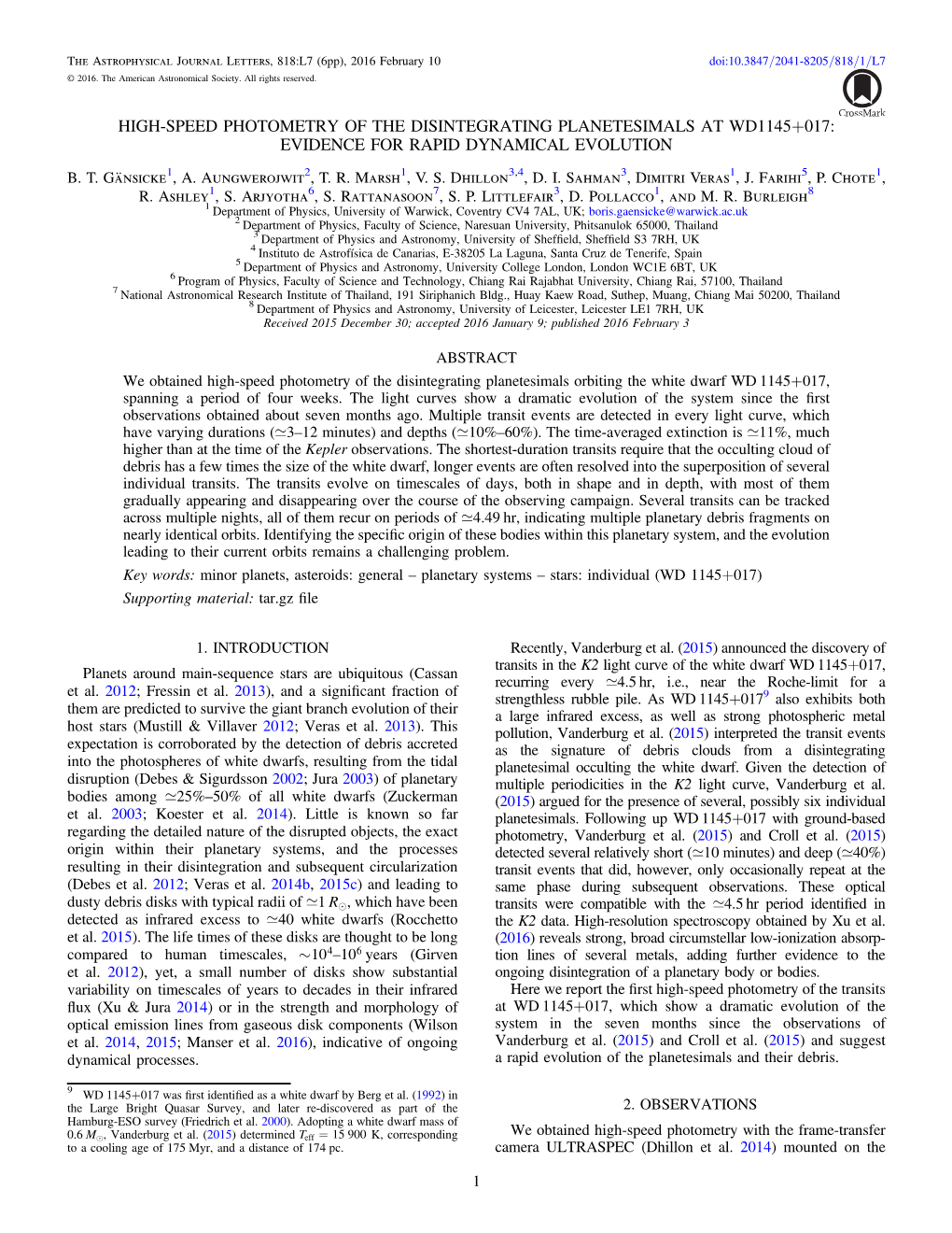 High-Speed Photometry of the Disintegrating Planetesimals at Wd1145+017: Evidence for Rapid Dynamical Evolution B