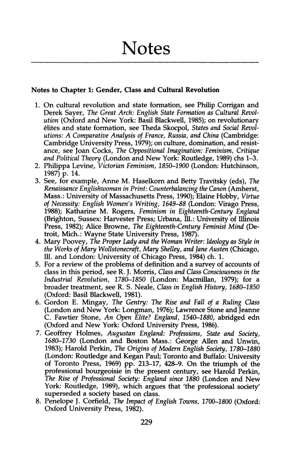 Notes to Chapter 1: Gender, Class and Cultural Revolution 1. on Cultural Revolution and State Formation, See Philip Corrigan