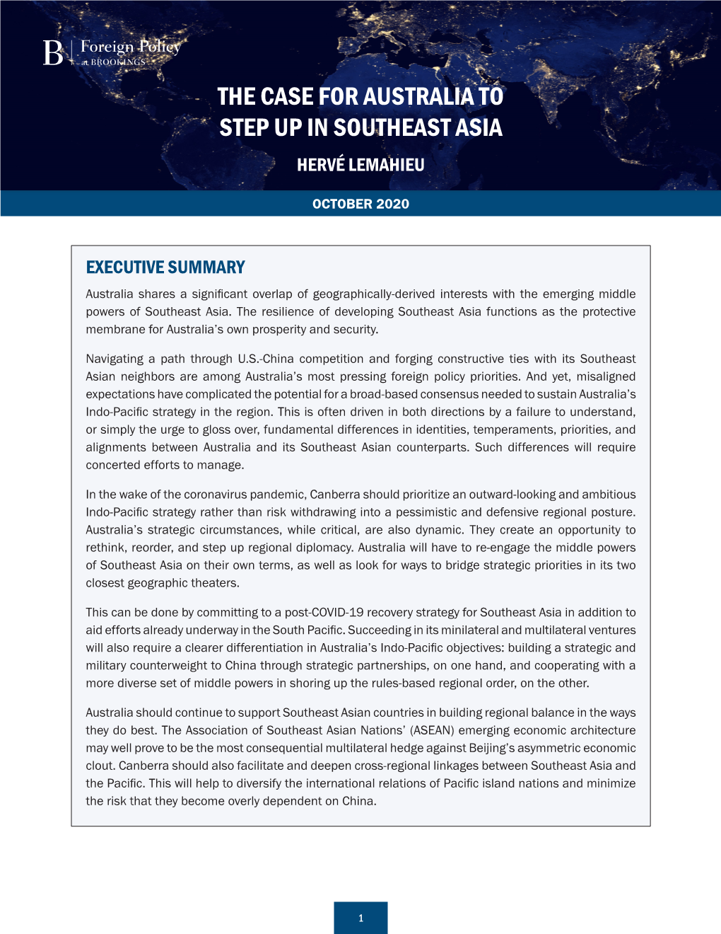 The Case for Australia to Step up in Southeast Asia Hervé Lemahieu