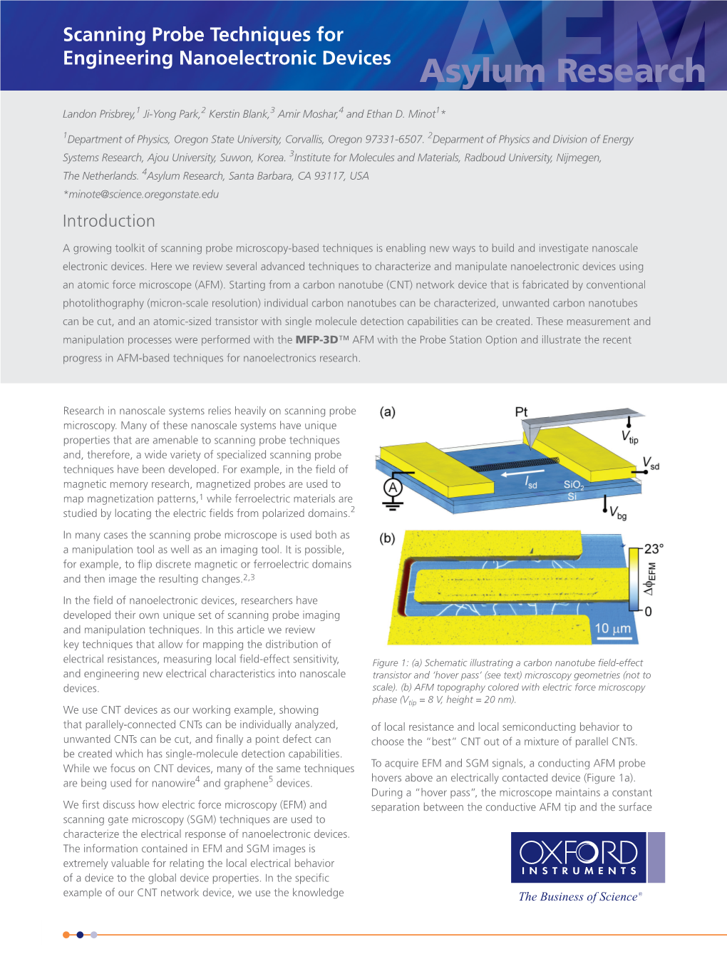 Scanning Probe Techniques for Engineering Nanoelectronic Devices Asylum Research