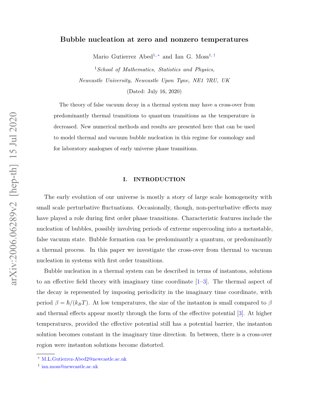 Arxiv:2006.06289V2 [Hep-Th] 15 Jul 2020 the Decay Is Represented by Imposing Periodicity in the Imaginary Time Coordinate, With