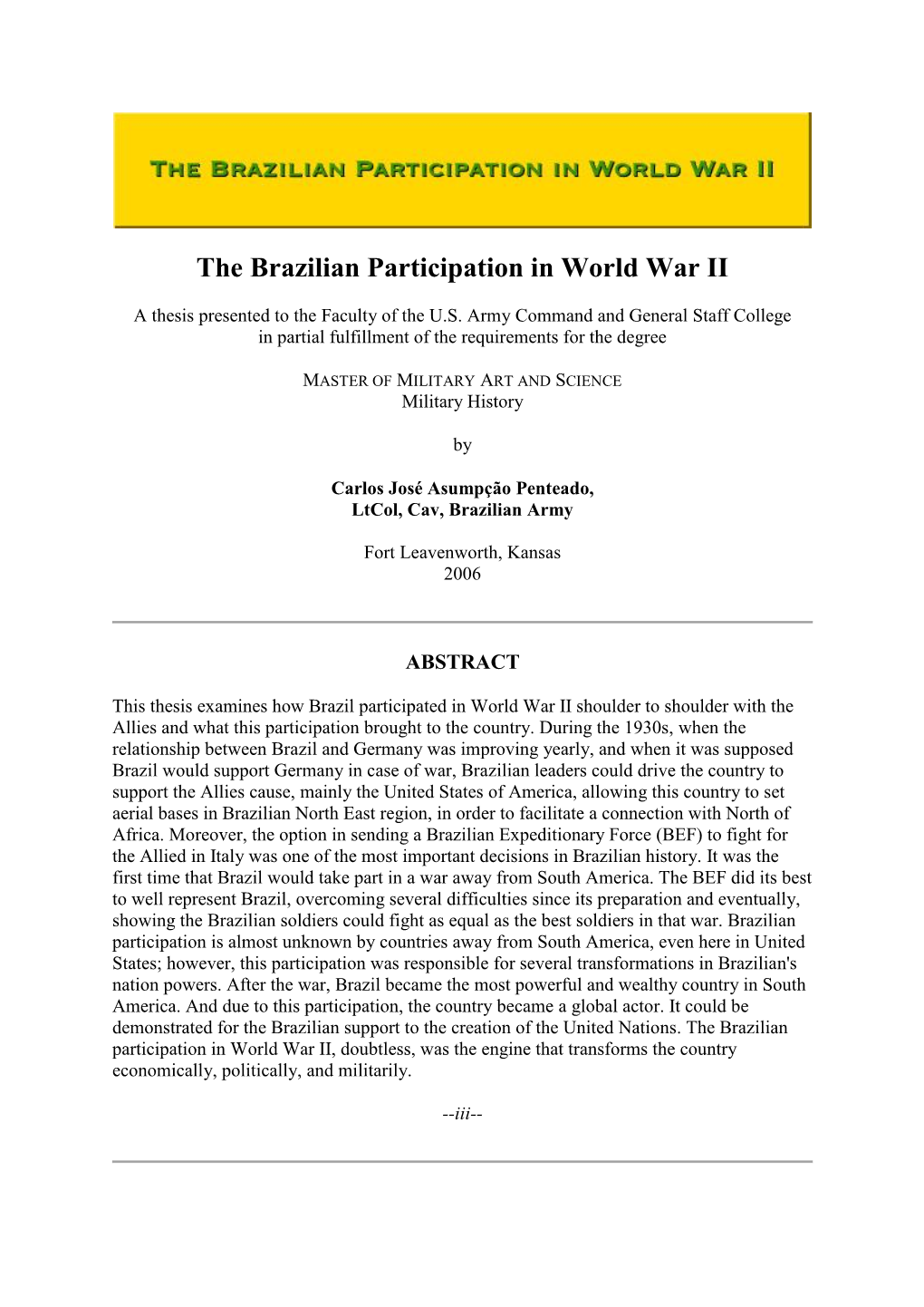 The Brazilian Participation in World War II